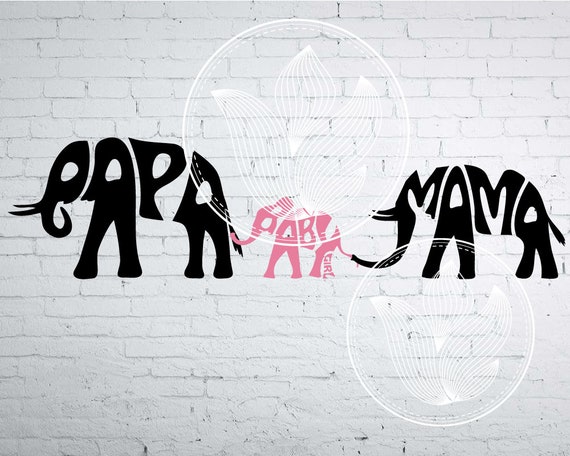 Download Elephant Family Holding Tails Baby Girl Papa Mama Eps Etsy