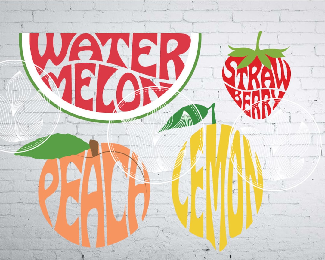 Fruits Word Art Lemon Strawberry Peach Watermelon Jpg Etsy