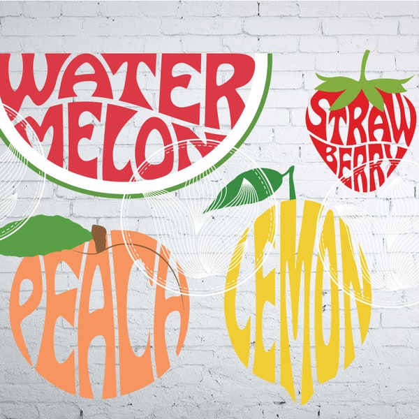 Fruits Word Art Bundle - Lemon, Strawberry, Peach, Watermelon