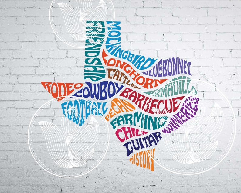 Texas Words characteristics, Svg Dxf Eps Png Jpg, Word in map shape, Lettering design, Wall decor, Rodeo, Friendship, Cowboy image 2