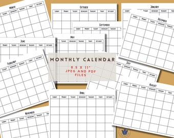 Blank Calendar Printable Page, Ready to Print Calendar, Printable ...