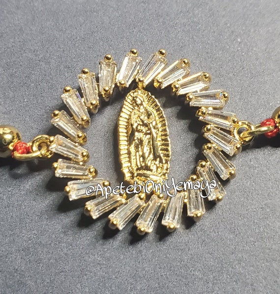 Gold Plated White CZ Virgin Mary Red Bracelet Vir… - image 2