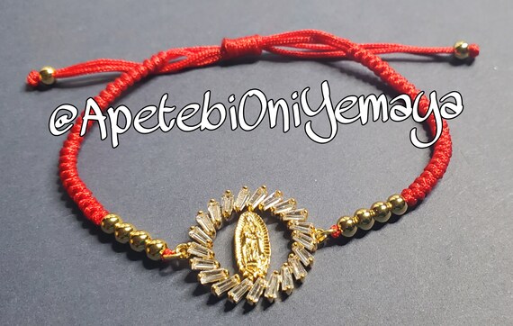 Gold Plated White CZ Virgin Mary Red Bracelet Vir… - image 4
