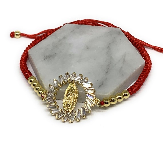 Gold Plated White CZ Virgin Mary Red Bracelet Vir… - image 1