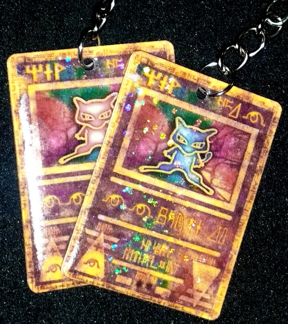 Holographic Ancient Mew Pokemon Card Keychain Charm Optional Shiny Blue Mew Mewtwo Strikes Back Promotional Card First Movie