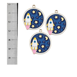 Rocket in the night sky charms Enamel finish Small size 2.5x3