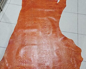 Alligator Embossed Cowhide Leather Hide 25.5 Sq Ft – Orange Exotic Pattern Genuine Leather for Upholstery Bags Craft