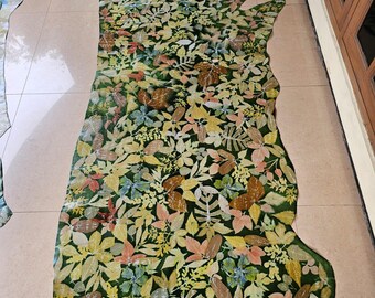 Luxury Botanical Leather – Hand Dyed Eco Print Cowhide with Real Leaves & Flowers, One of a Kind Artisan Hide