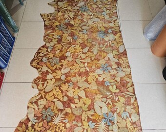 Rare Ecoprint Cowhide Leather Panel – Botanical Dye, Unique Handmade, Sustainable Craft Material 60x40cm