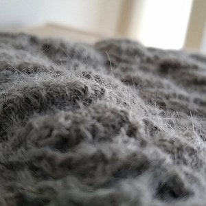 Puede incluir: Primer plano de una tela gris y peluda con una superficie texturizada.