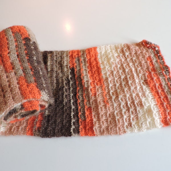 Echarpe légère couleurs automne n*1 ajourée graphique au crochet mohair laine acrylique