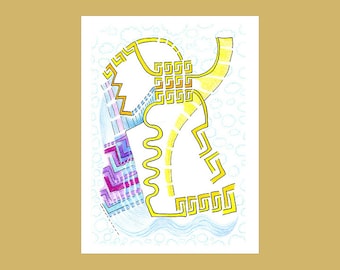 yellow purple abstract art greeting card