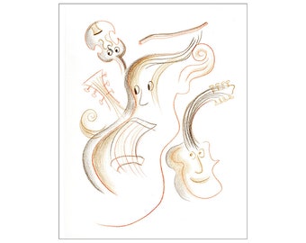 music art print -- "String Band" , violin, stringed instruments artwork