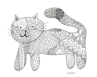 Zentangle Cat Coloring Page to print and color