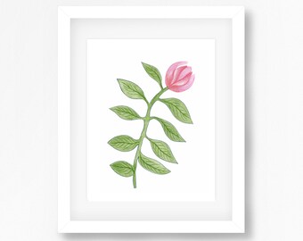 pink flower art print -- color pencil art print