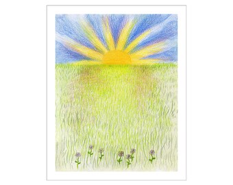 art print "Sunrise", color pencil drawing