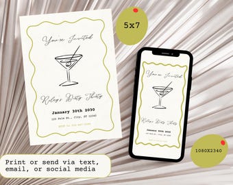 Dirty 30 Martini Birthday Invitation | Editable Digital Download Birthday Invite