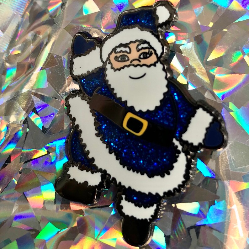 kitschmas pin Christmas pin Glitter Blue Father Christmas Santa Claus