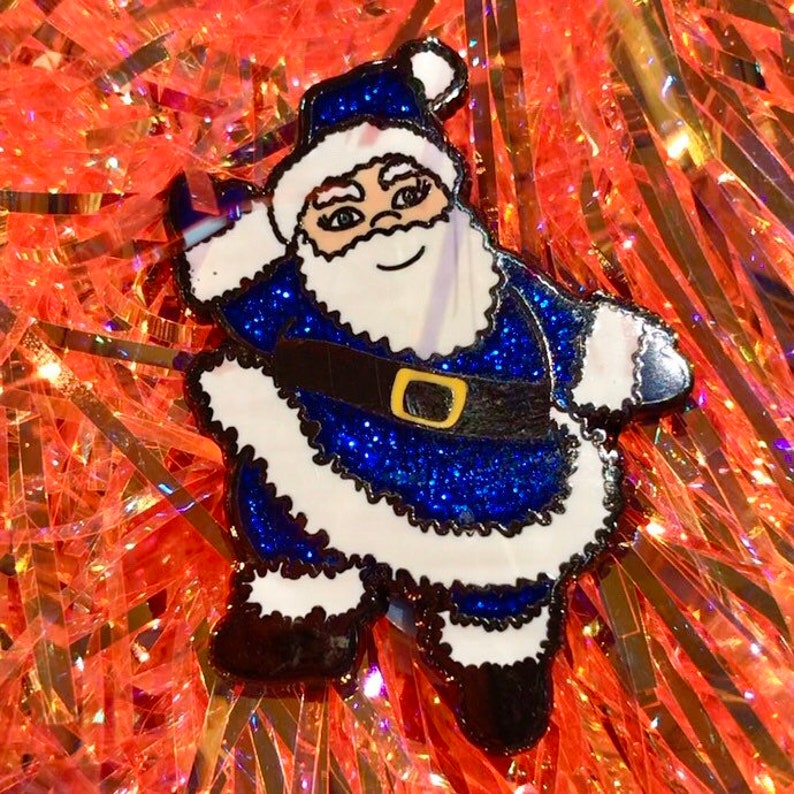 kitschmas pin Christmas pin Glitter Blue Father Christmas Santa Claus