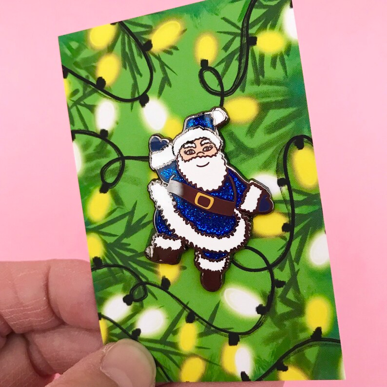 kitschmas pin Christmas pin Glitter Blue Father Christmas Santa Claus