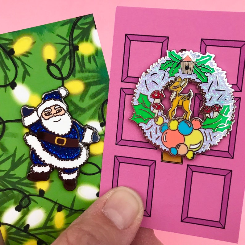kitschmas pin Christmas pin Glitter Blue Father Christmas Santa Claus