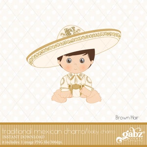 Baby Charro, braunes Haar, mexikanische Folklore, Clipart, Gold Glitzer, aztekisch, dekorativ, Babyparty, mexikanisch, Fiesta, Gabz