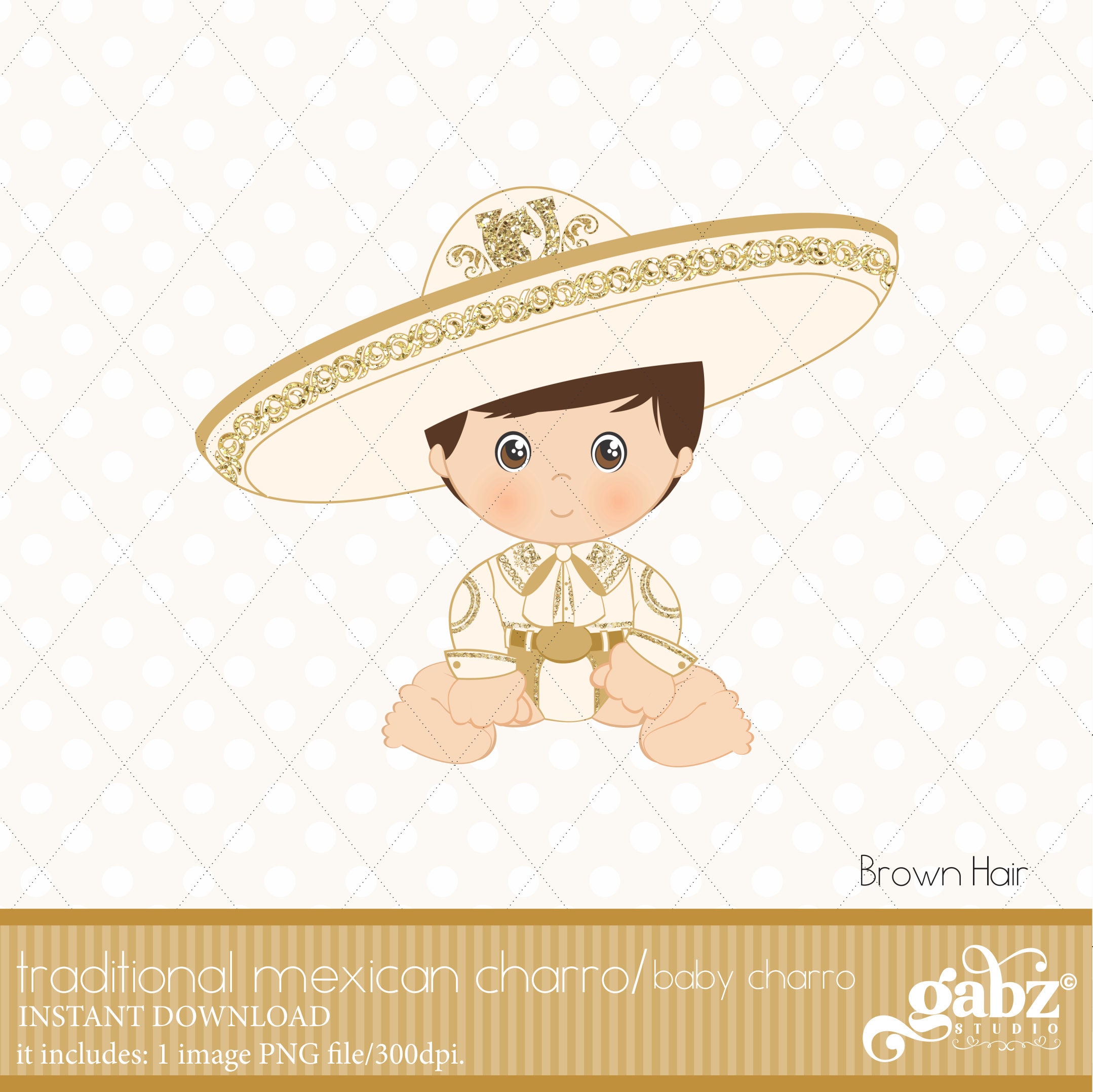 Baby Charro Brown Hair Mexican Folklore Clipart Gold - Etsy