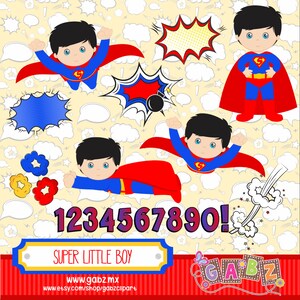 Super kleiner Junge, Clipart, Superhelden-Papier, Junge, Superheld, Geburtstag, Gabz