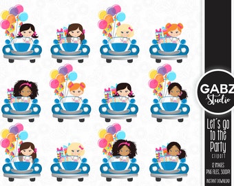 Lets go to the Party, Girls Party, Girls Clipart, Birthday, Clipart, Cute Characters, Cute Drivers, Gabz