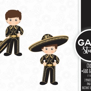 Charro, goud en zwart, Mexicaanse folklore, Clipart, Black Charro, Azteeks, decoratief, communie, 5 Mayo, Mexicaans, Fiesta, Gabz