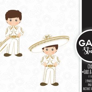 Charro, dorado y blanco, folklore mexicano, clipart, brillo dorado, azteca, decorativo, comunión, mexicano, fiesta, gabz