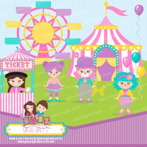 Circus Girly 1, Circus, Meisjes, Verjaardag, Clipart, Meisjes
