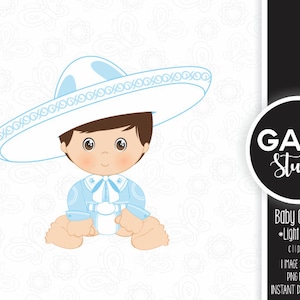Baby Charro, Mexicaanse folklore, Clipart, Lichtblauw, Azteeks, Decoratief, Babyshower, Mexicaans, Fiesta, Gabz