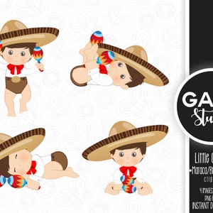 Little Charro, Maraca, Mexicaanse folklore, Clipart, Azteeks, Decoratief, Babyshower, Mexicaans, Fiesta, Gabz