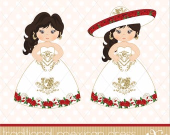 Mexikanische Mädchen, Fifteen Party, Sweet Sixteen, Clipart, Geburtstag, Charra, Mexikanisch, Fiesta, Viva Mexico, Charro, 5 Mayo, Mexikanisch, Gabz, MG108
