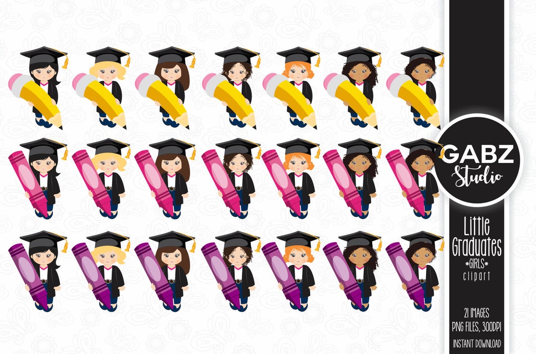 Little Graduates Girls Clipart Grad End of School Etsy