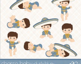 Baby Charro, Altblau und Gold, Taufe, Clipart, Mexikanisch, Fiesta, Viva Mexico, Charro, 5 Mayo, Geburtstag, Gabz