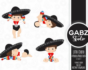 Pequeño Charro, Sombrero Negro, Folclore Mexicano, Clipart, Azteca, Decorativa, Baby Shower, Mexicana, Maracas, Fiesta, Gabz