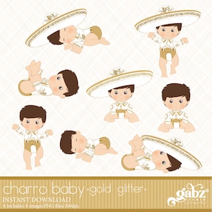 Baby Charro, Branco e Dourado, Batismo, Clipart, Mexicano, Fiesta, Viva México, Charro, 5 de maio, Aniversário, Gabz
