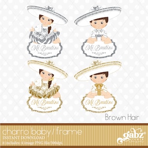 Charro Baby, Frame, Gouden en Zilveren Glitter, Bruin Haar, Doop, Clipart, Mexicaans, Fiesta, Viva Mexico, Charro, 5 Mayo, Verjaardag, Gabz