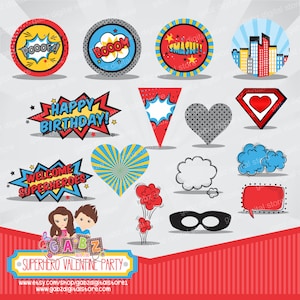 Superhero Valentine Party, Clipart, Digital Paper, Birthday Boy, Baby Shower, Valentine Party, Comic, Digital Paper