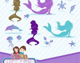 Silhouettes of Mermaids, Clipart, Birthday Girl, Mermaid, Mermaid Party, Gabz