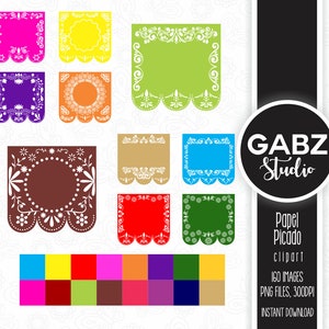 Papel Picado, Mexican Party, Clipart, Aztec, Decorative, Mexican, Fiesta, Gabz