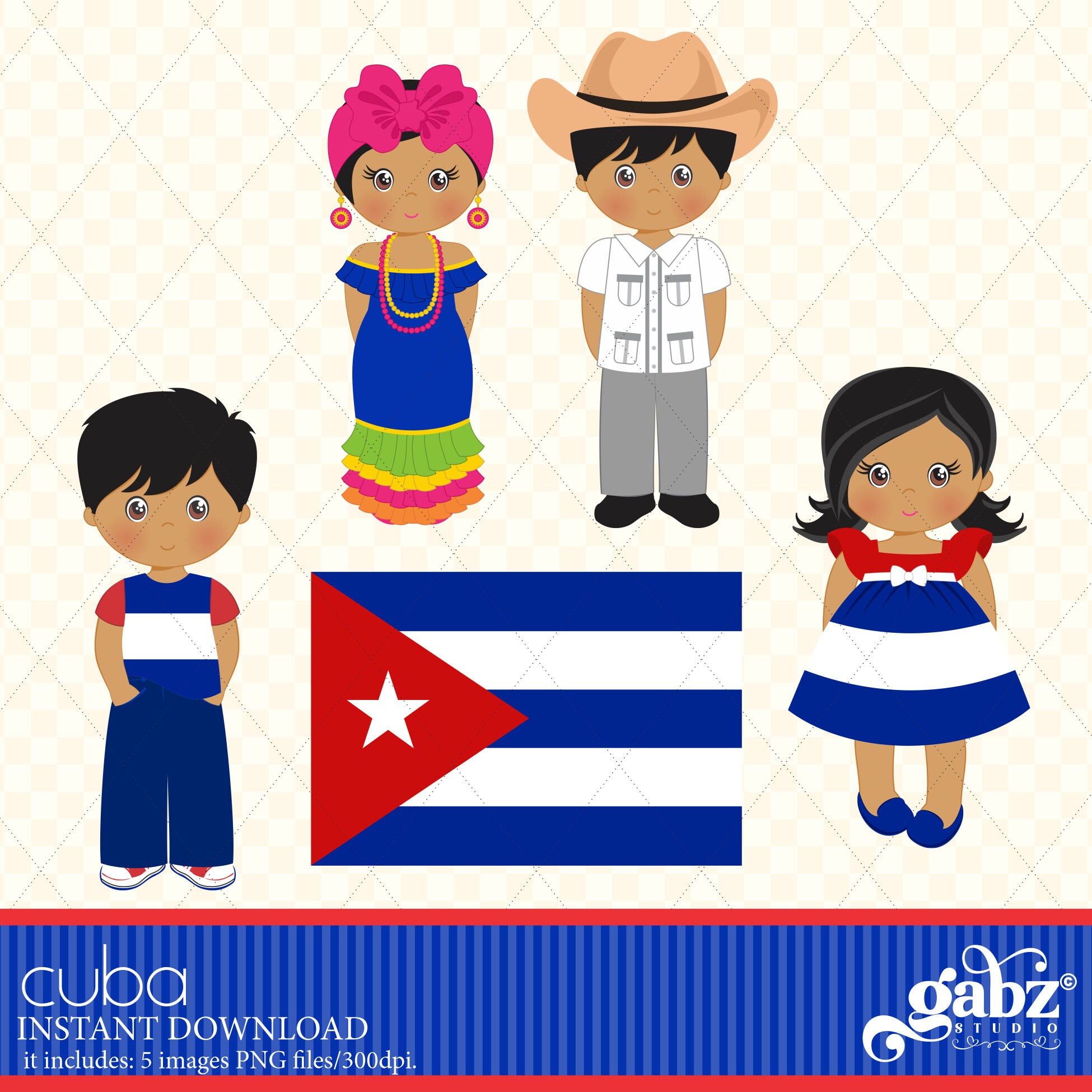 Havana, Traditional Costume, Clipart, Boy, Girl, Gabz