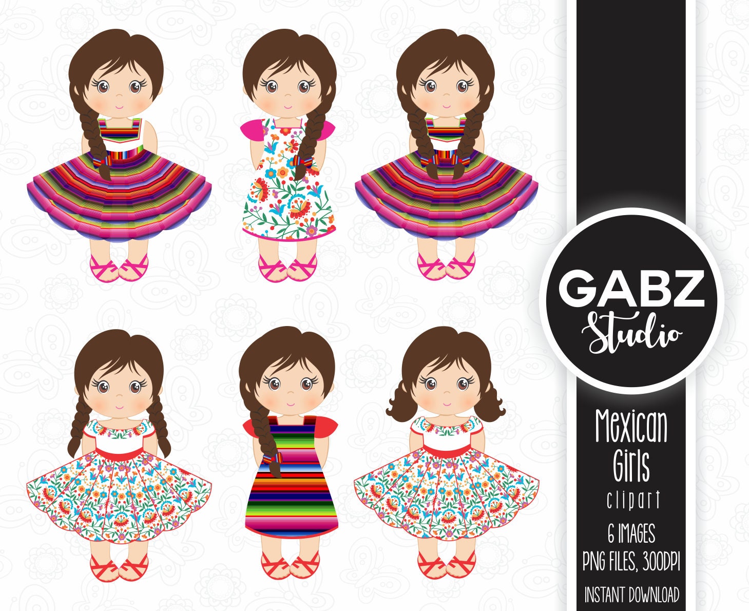 Mexican Girls, Clipart, Aztec, Decorative, Mexican, Fiesta, Viva Mexico, 5  Mayo, Mexican Folklore, Gabz - Etsy Hong Kong