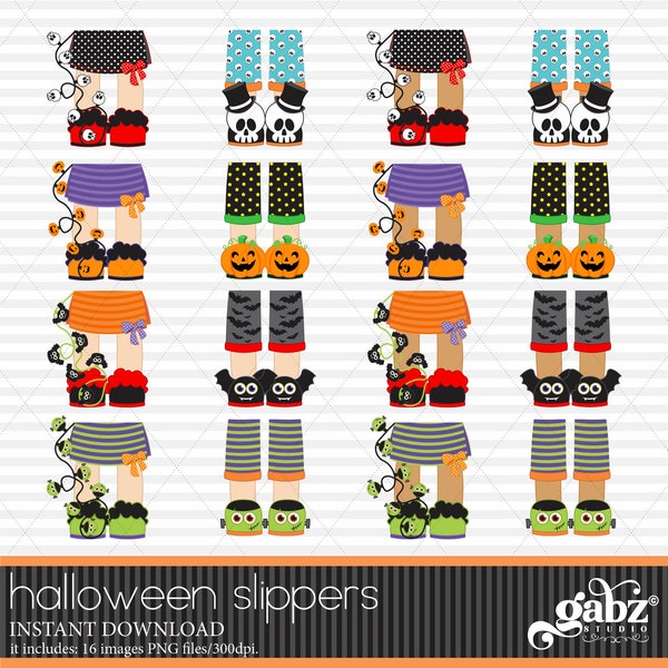 Halloween Slippers, Halloween Pajama, Halloween Party, Trick or Treat, Halloween Slumber Party, Boys, Girls, Clipart, Gabz