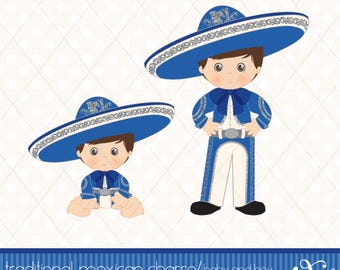 Charro, mexikanische Folklore, Clipart, royal blau und silber Glitzer, aztekisch, dekorativ, Babyparty, mexikanisch, Taufe, Fiesta, Gabz