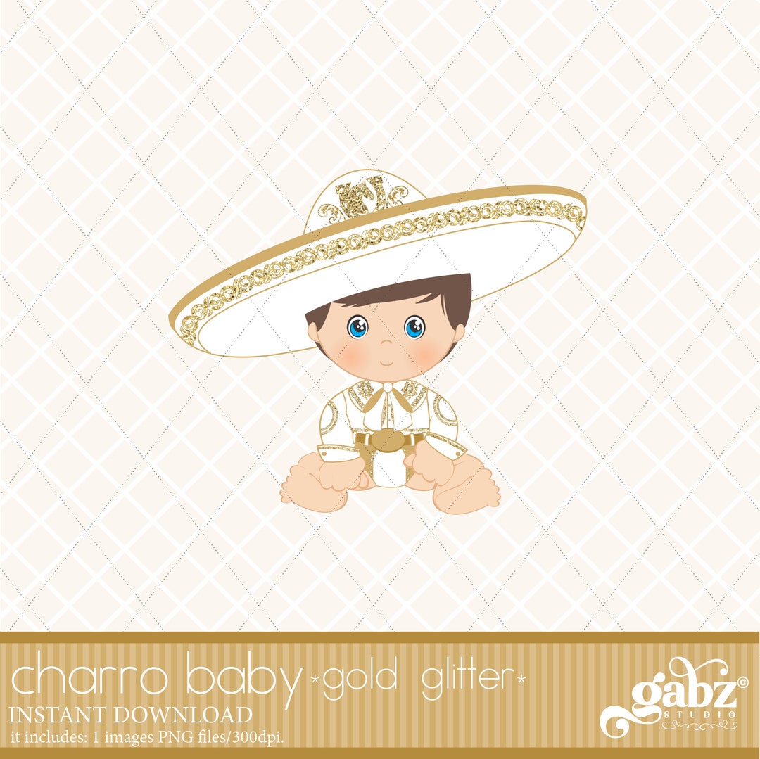 Baby Charro, Blue Eyes, Mexican Folklore, Clipart, Gold Glitter, Aztec ...
