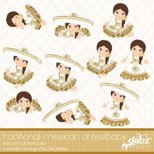 Baby Charra, Glitter Dourado e Branco, Batismo, Clipart, Mexicano, Festa, Viva México, Charro, 5 de maio, Aniversário, Gabz