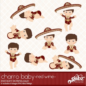 Baby Charro, Vino Rosso e Oro, Battesimo, Clipart, Messicano, Fiesta, Viva Mexico, Charro, 5 Mayo, Compleanno, Gabz